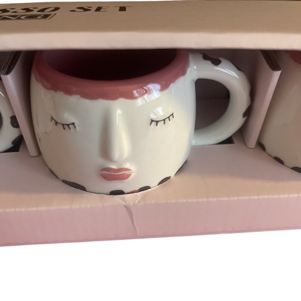 Lang Espresso Set of 4 Woman's Face New Hand Painted Ladies Face Coffee Cup Mug - Picture 8 of 16